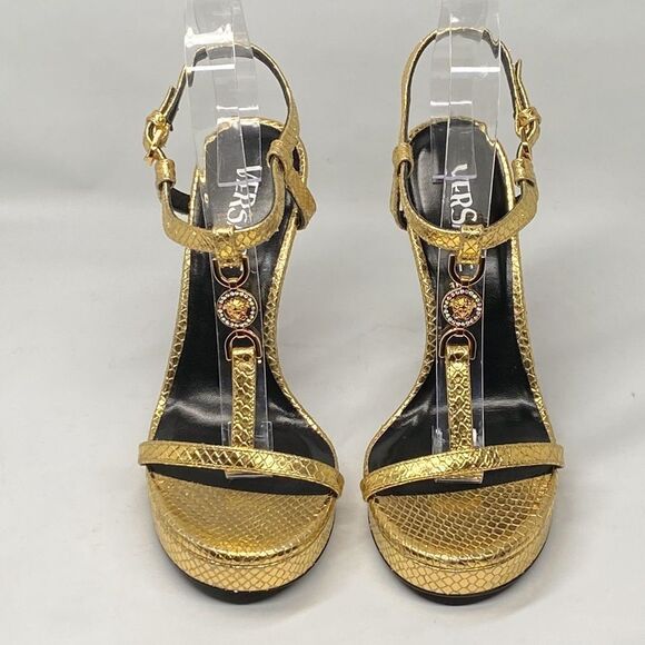 Versace Gold Medusa '95 Metallic Heeled Sandals size 36 - Picture 4 of 14